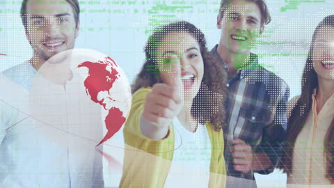 Diverse Team Celebrating with Global Data Graphics