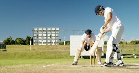 Cricket Batsman Playing Shot During Intense Match - Download Free Stock Images Pikwizard.com