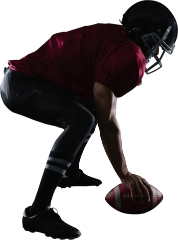 Transparent american football player in helmet preparing for play