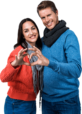 Laughing Couple Making Heart Shape on Transparent Background