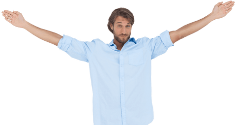 Transparent Happy Man Raising Hands Wearing Blue Shirt - Download Free Stock Videos Pikwizard.com
