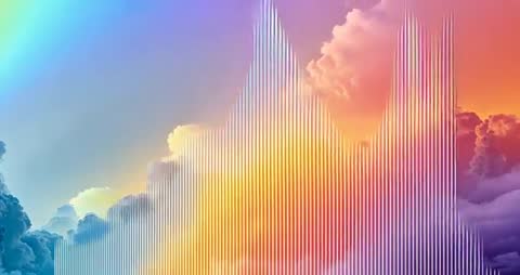 Colorful Audio Visualizer with Rainbow and Clouds Backdrop