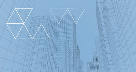 Abstract Geometric Triangles Over Modern Cityscape Background