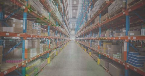 Vast warehouse aisle with stocked shelves for efficient inventory management
