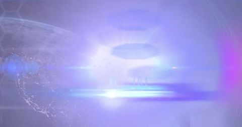 Abstract Light Overlay on Earth with Surreal Businesswoman Silhouette