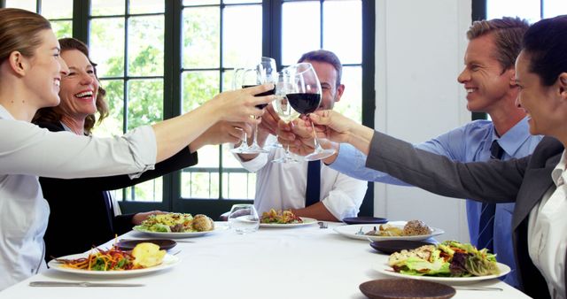 Business people toasting and having lunch in a restaurant