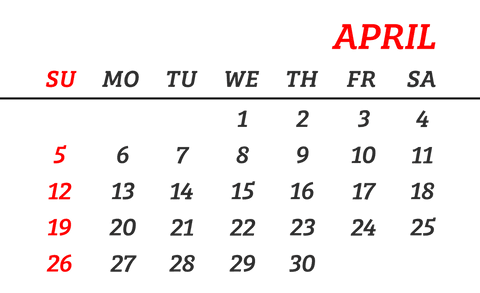 Transparent April Calendar Layout with Bold Red Highlights - Download Free Stock Videos Pikwizard.com
