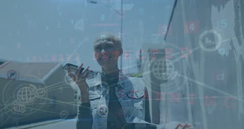 Businesswoman Interacting with Data Network Via Smartphone