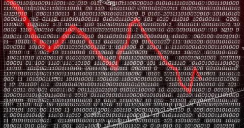 Red arrow with binary background showing market decline