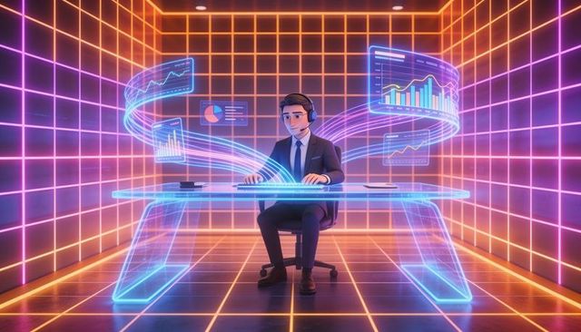 Managing holographic dashboards in neon grid for futuristic data visualization and analytics