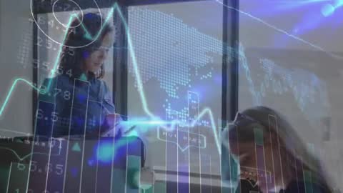 Women Collaborating on Financial Analysis with Digital Data Visualizations