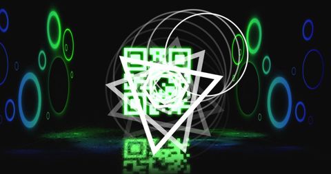 Glowing qr code with futuristic geometric elements