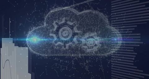 Digital Cloud Computing Gears with Data Visualization, Network Analytics, Cyan Flare