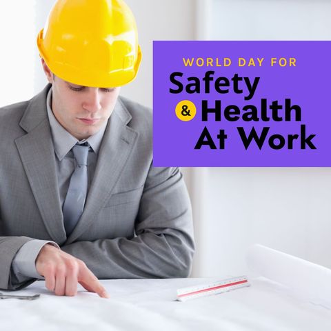 Architect Examining Plans on World Safety and Health Day - Download Free Stock Templates Pikwizard.com