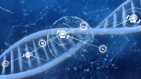 Futuristic DNA Strand with Global Digital Network Elements