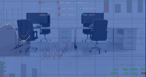 Blurred Office Overlaid with Dynamic Stock Market Charts - Download Free Stock Images Pikwizard.com