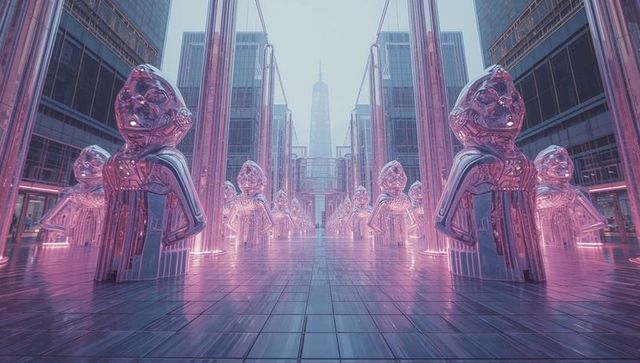 Futuristic Sculptures Displayed in Modern Urban Environment