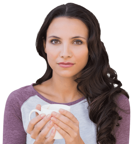Caucasian Woman Holding Coffee Cup Isolated on Transparent Background
