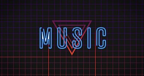 Neon Music Text with Geometric Grid Background - Download Free Stock Images Pikwizard.com