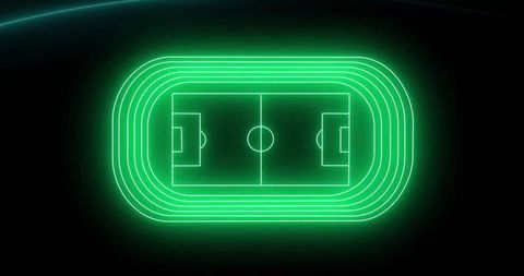 Neon glowing football pitch on black background
