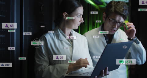 Engineers Analyzing Social Media Data in High-Tech Server Room
