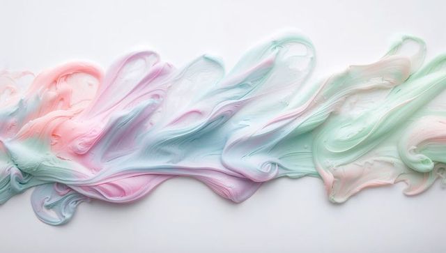 Soft pastel paint smear swirling across white background with creamy ribbon texture