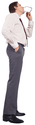 Thoughtful Businessman Holding Phone Transparent Background