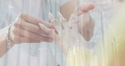 Digital Love: Data Overlay on Couple's Wedding Gesture