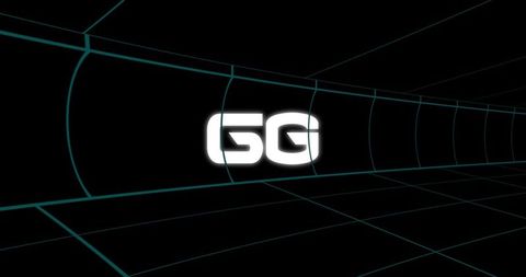 Glowing 6g logo emerging through futuristic cyan wireframe tunnel for tech branding
