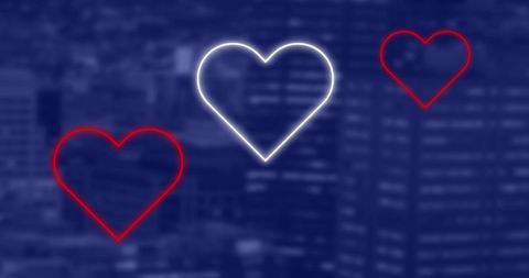 Neon Hearts with Defocused Cityscape Background - Download Free Stock Images Pikwizard.com