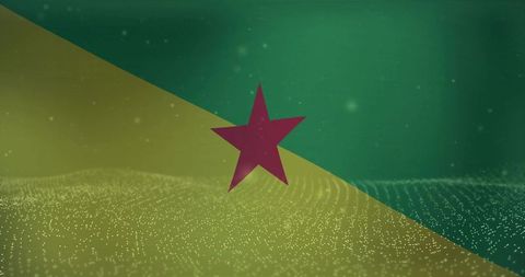 Duotone digital emblem featuring dark red star on diagonal yellow and teal panels