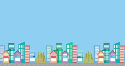 Colorful Urban Cityscape Illustration with Modern Buildings