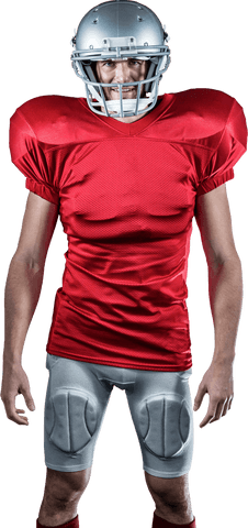 Transparent american football player in red uniform posing