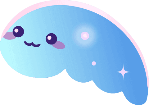 Whimsical blue cloud with kawaii face and transparent background
