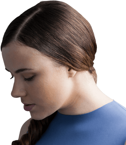 Transparent Thoughtful Brunette Woman with braided Hairstyle