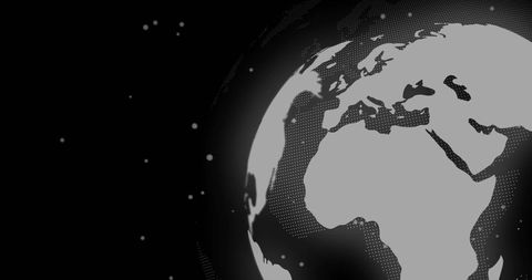 Rotating stylized globe highlighting Africa Europe Middle East in dotted halftone grayscale