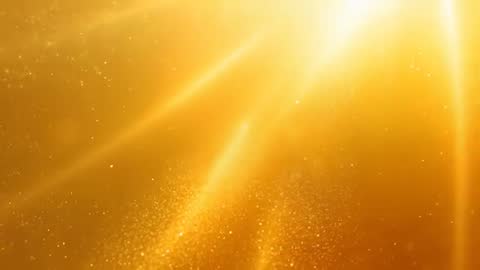 Golden beams streaming through shimmering haze with drifting sparkle particles and cinematic glow