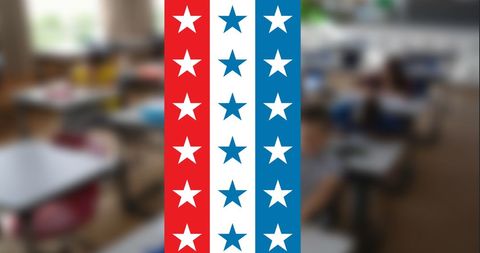 Vibrant dynamic pattern with red blue stars over blurred background