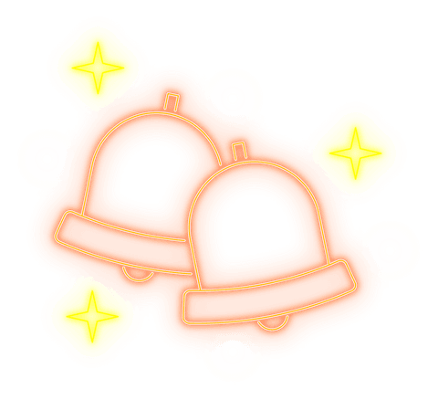 Colorful neon transparent christmas bells digital illustration