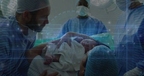 Healthcare Team Delivering Newborn in Operating Suite Setting