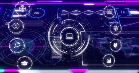 Futuristic holographic interface with interactive control panel