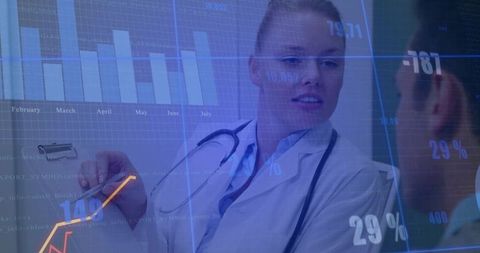 Doctor Explaining Patient Data with Augmented Reality Charts and Clinical Analytics