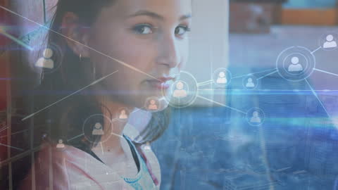 Smiling Girl with Digital Network Overlay Concept