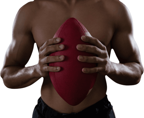 Transparent Muscular Athlete Holding American Football