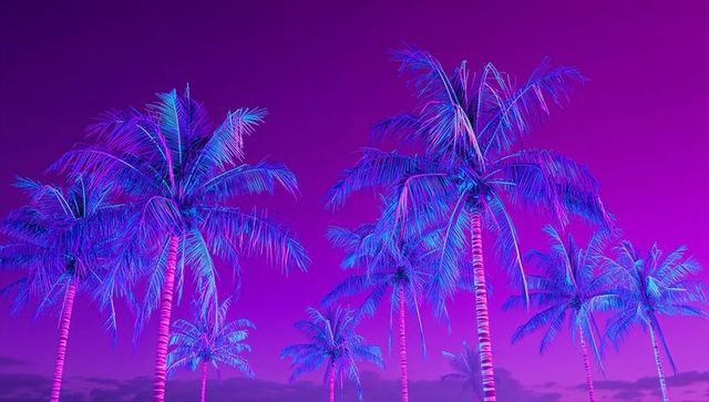 Neon Lit Palm Trees Under Vibrant Magenta Twilight