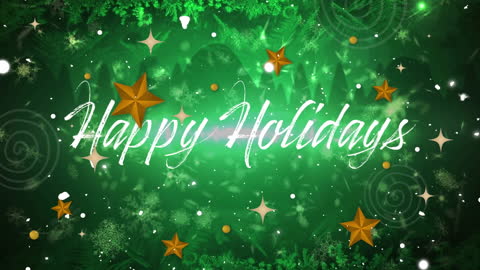 Festive Happy Holidays Text on Green Background with Stars