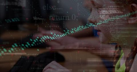 children coding with digital data overlay in classroom - Download Free Stock Images Pikwizard.com