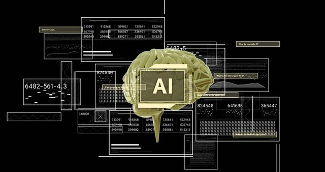 AI Brain with Digital Data Streams on Black Background - Download Free Stock Images Pikwizard.com