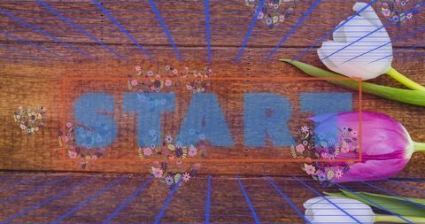Digital start concept with tulip accents and flower patterns