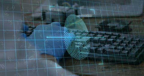 Fingerprint Security Overlay on Scientist Analyzing Data